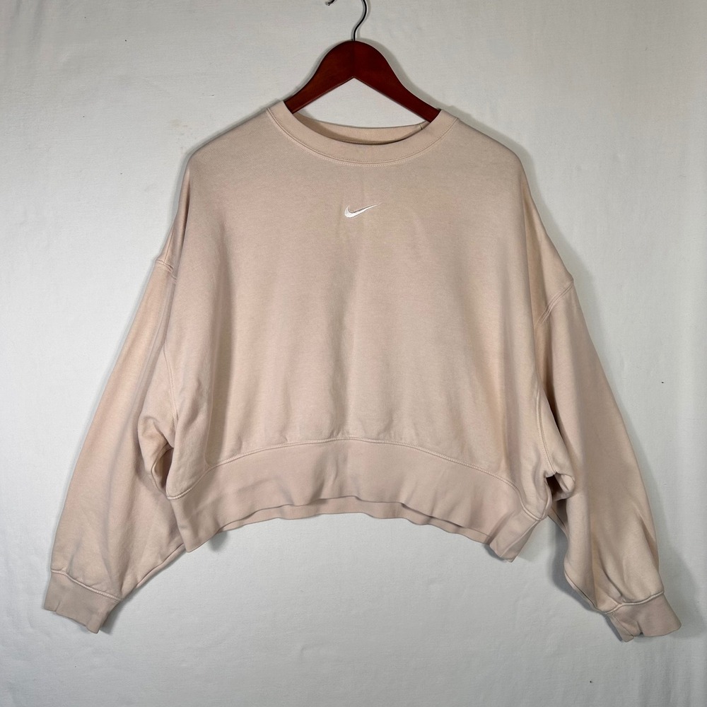 Nike Sportswear Essential Fleece Cropped Sweatshirt Peach Beige Small DJ7665-601